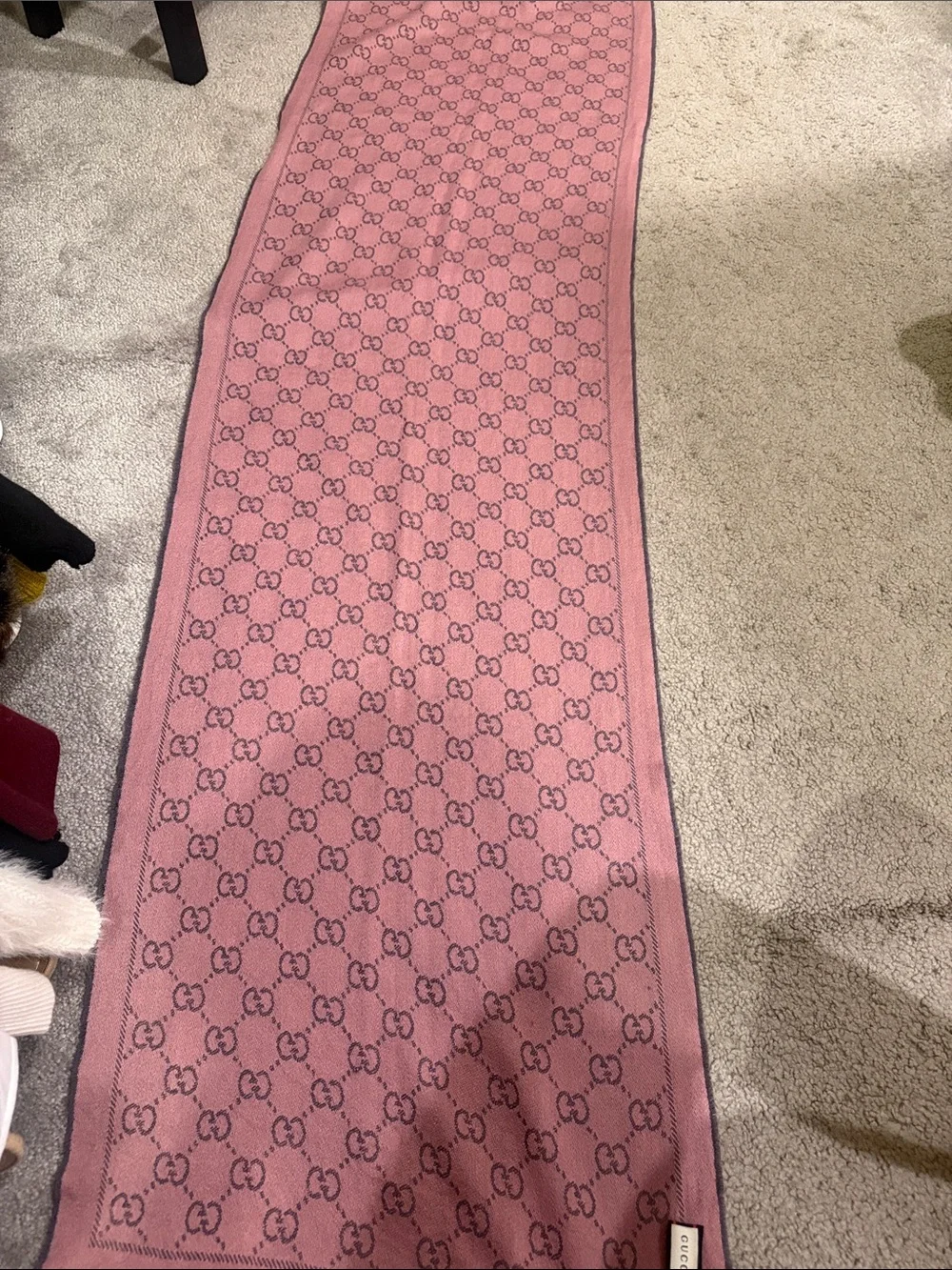 Gucci Pink and gray GG Jacquard Scarf with Fringe
